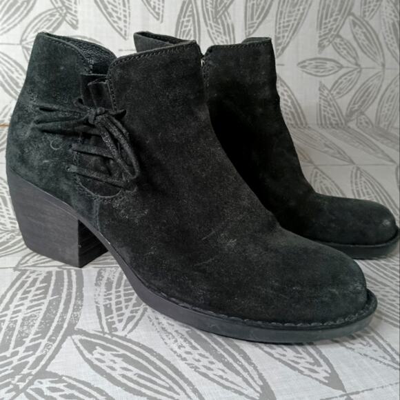 Born Lace Up Suede Boots Distressed Black Western Boho - Picture 1 of 8